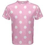 Polka Dots - White on Cotton Candy Pink Men s Cotton Tee