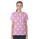 Polka Dots - White on Cotton Candy Pink Women s Cotton Tee