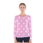 Polka Dots - White on Cotton Candy Pink Women s Long Sleeve T-shirt