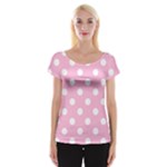 Polka Dots - White on Cotton Candy Pink Women s Cap Sleeve Top