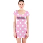 Polka Dots - White on Cotton Candy Pink Short Sleeve Bodycon Dress