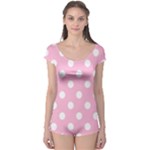Polka Dots - White on Cotton Candy Pink Boyleg Leotard (Ladies)