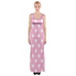 Polka Dots - White on Cotton Candy Pink Maxi Thigh Split Dress
