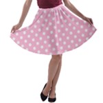 Polka Dots - White on Cotton Candy Pink A-line Skater Skirt
