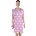 Polka Dots - White on Cotton Candy Pink Short Sleeve Nightdress