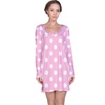 Polka Dots - White on Cotton Candy Pink Long Sleeve Nightdress