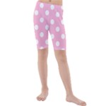 Polka Dots - White on Cotton Candy Pink Kid s Mid Length Swim Shorts