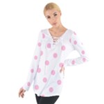 Polka Dots - Cotton Candy Pink on White Women s Tie Up Tee