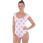 Polka Dots - Cotton Candy Pink on White Short Sleeve Leotard (Ladies)