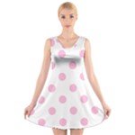 Polka Dots - Cotton Candy Pink on White V-Neck Sleeveless Dress