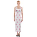 Polka Dots - Cotton Candy Pink on White Fitted Maxi Dress