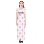 Polka Dots - Cotton Candy Pink on White Short Sleeve Maxi Dress