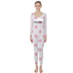 Polka Dots - Cotton Candy Pink on White Long Sleeve Catsuit