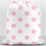 Polka Dots - Cotton Candy Pink on White Drawstring Bag (Large)