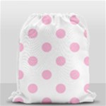 Polka Dots - Cotton Candy Pink on White Drawstring Bag (Small)