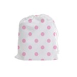 Polka Dots - Cotton Candy Pink on White Drawstring Pouch (L)