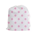 Polka Dots - Cotton Candy Pink on White Drawstring Pouch (XL)