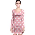 Polka Dots - White on Light Pink Long Sleeve Bodycon Dress