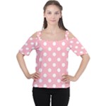 Polka Dots - White on Light Pink Women s Cutout Shoulder Tee