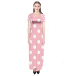 Polka Dots - White on Light Pink Short Sleeve Maxi Dress