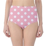 Polka Dots - White on Light Pink High-Waist Bikini Bottoms