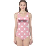 Polka Dots - White on Light Pink One Piece Swimsuit