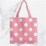 Polka Dots - White on Light Pink Zipper Grocery Tote Bag
