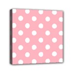 Polka Dots - White on Light Pink Mini Canvas 6  x 6  (Stretched)