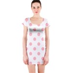 Polka Dots - Light Pink on White Short Sleeve Bodycon Dress