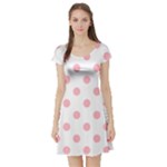 Polka Dots - Light Pink on White Short Sleeve Skater Dress