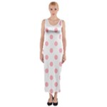 Polka Dots - Light Pink on White Fitted Maxi Dress