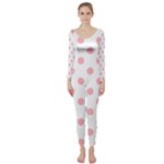Polka Dots - Light Pink on White Long Sleeve Catsuit