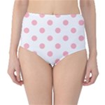 Polka Dots - Light Pink on White High-Waist Bikini Bottoms