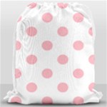 Polka Dots - Light Pink on White Drawstring Bag (Large)
