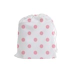 Polka Dots - Light Pink on White Drawstring Pouch (L)