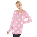 Polka Dots - White on Pink Women s Tie Up Tee