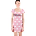Polka Dots - White on Pink Short Sleeve Bodycon Dress