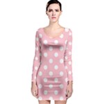 Polka Dots - White on Pink Long Sleeve Bodycon Dress