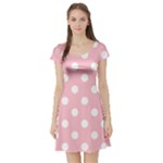 Polka Dots - White on Pink Short Sleeve Skater Dress