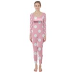 Polka Dots - White on Pink Long Sleeve Catsuit