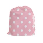 Polka Dots - White on Pink Drawstring Pouch (XL)