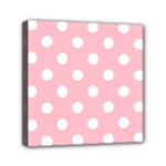 Polka Dots - White on Pink Mini Canvas 6  x 6  (Stretched)