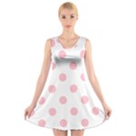 Polka Dots - Pink on White V-Neck Sleeveless Dress
