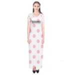 Polka Dots - Pink on White Short Sleeve Maxi Dress