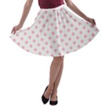 Polka Dots - Pink on White A-line Skater Skirt