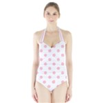 Polka Dots - Pink on White Women s Halter One Piece Swimsuit