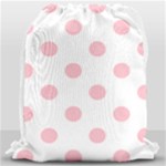 Polka Dots - Pink on White Drawstring Bag (Large)