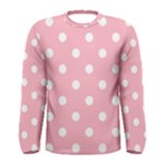 Polka Dots - White on Cherry Blossom Pink Men s Long Sleeve T-shirt