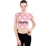 Polka Dots - White on Cherry Blossom Pink Crew Neck Crop Top
