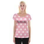 Polka Dots - White on Cherry Blossom Pink Women s Cap Sleeve Top
